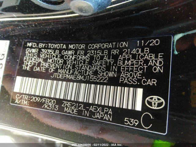 Photo 8 VIN: JTDEPMAE8MJ155222 - TOYOTA COROLLA 