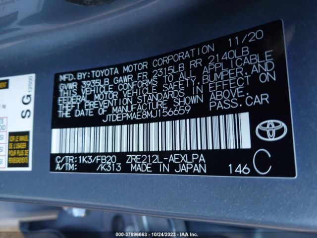 Photo 8 VIN: JTDEPMAE8MJ156659 - TOYOTA COROLLA 