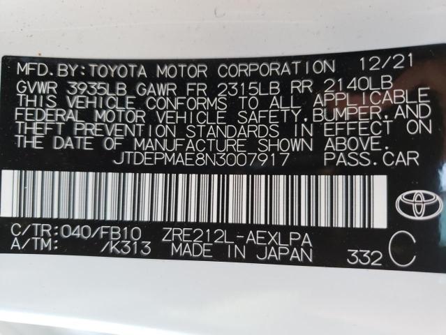 Photo 12 VIN: JTDEPMAE8N3007917 - TOYOTA COROLLA LE 