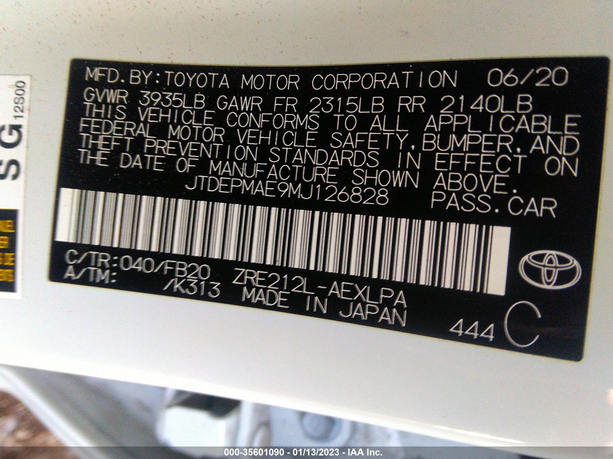 Photo 8 VIN: JTDEPMAE9MJ126828 - TOYOTA COROLLA 