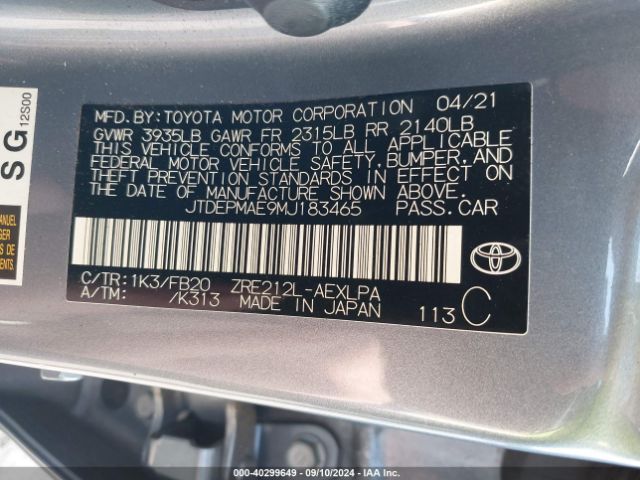 Photo 8 VIN: JTDEPMAE9MJ183465 - TOYOTA COROLLA 