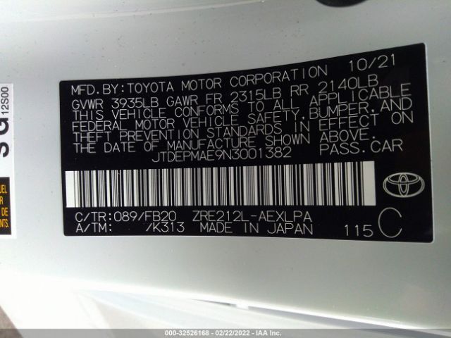 Photo 8 VIN: JTDEPMAE9N3001382 - TOYOTA COROLLA 