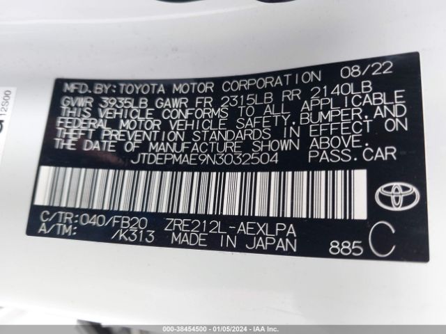 Photo 8 VIN: JTDEPMAE9N3032504 - TOYOTA COROLLA 