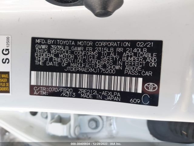 Photo 8 VIN: JTDEPMAEXMJ175200 - TOYOTA COROLLA 