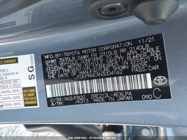 Photo 8 VIN: JTDEPMAEXN3004162 - TOYOTA COROLLA 