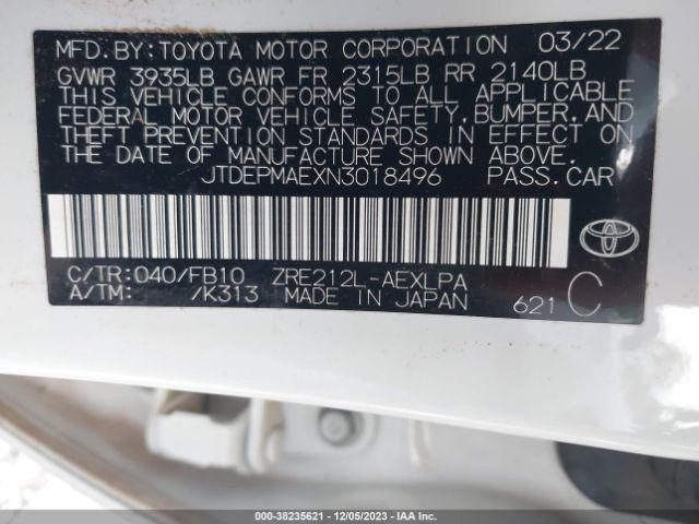 Photo 8 VIN: JTDEPMAEXN3018496 - TOYOTA COROLLA 