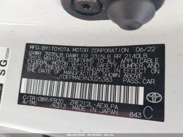 Photo 8 VIN: JTDEPMAEXN3025383 - TOYOTA COROLLA 