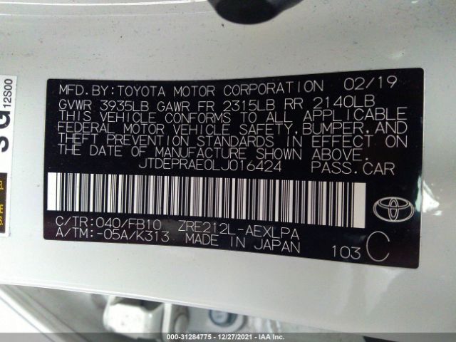 Photo 8 VIN: JTDEPRAE0LJ016424 - TOYOTA COROLLA 