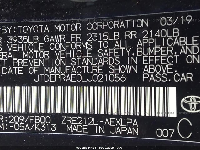 Photo 8 VIN: JTDEPRAE0LJ021056 - TOYOTA COROLLA 