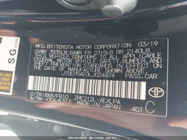 Photo 8 VIN: JTDEPRAE0LJ024474 - TOYOTA COROLLA 