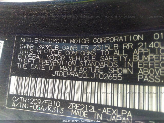 Photo 8 VIN: JTDEPRAE0LJ102655 - TOYOTA COROLLA 