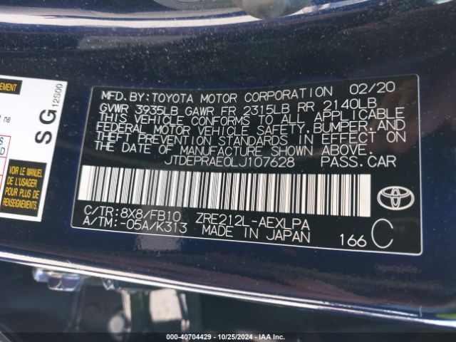 Photo 8 VIN: JTDEPRAE0LJ107628 - TOYOTA COROLLA 