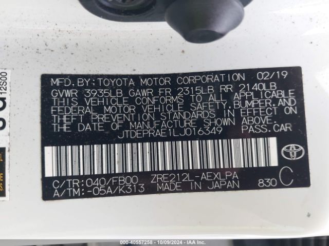 Photo 8 VIN: JTDEPRAE1LJ016349 - TOYOTA COROLLA 