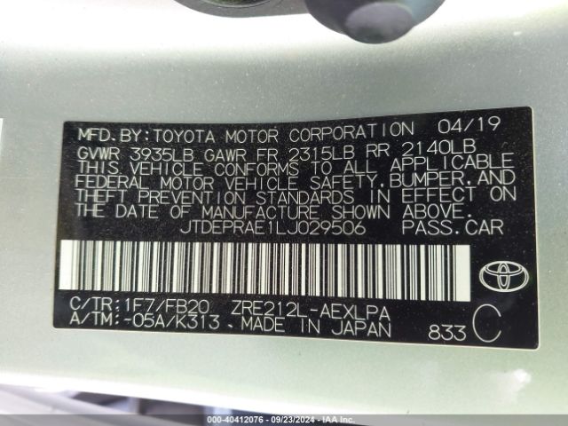 Photo 8 VIN: JTDEPRAE1LJ029506 - TOYOTA COROLLA 