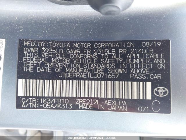 Photo 8 VIN: JTDEPRAE1LJ071657 - TOYOTA COROLLA 