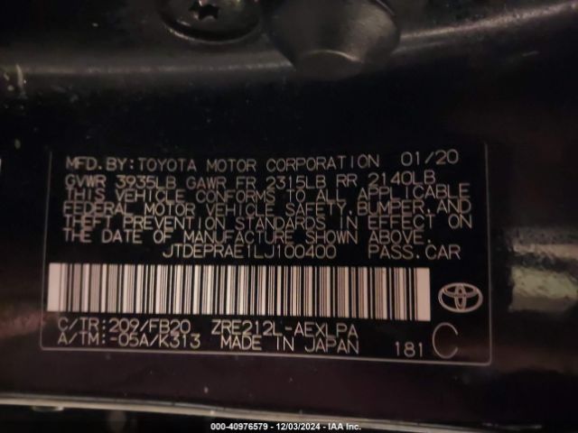 Photo 8 VIN: JTDEPRAE1LJ100400 - TOYOTA COROLLA 