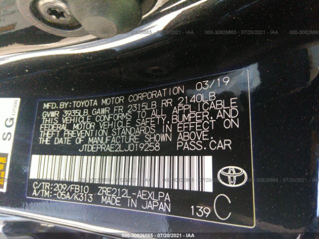 Photo 8 VIN: JTDEPRAE2LJ019258 - TOYOTA COROLLA 