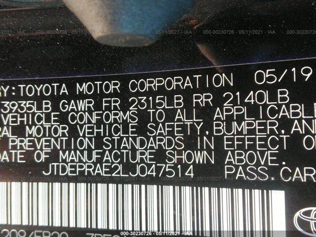 Photo 8 VIN: JTDEPRAE2LJ047514 - TOYOTA COROLLA 