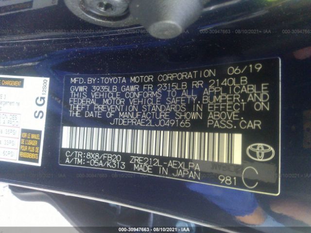 Photo 8 VIN: JTDEPRAE2LJ049165 - TOYOTA COROLLA 