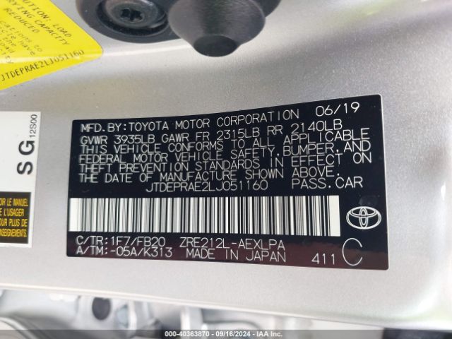 Photo 8 VIN: JTDEPRAE2LJ051160 - TOYOTA COROLLA 