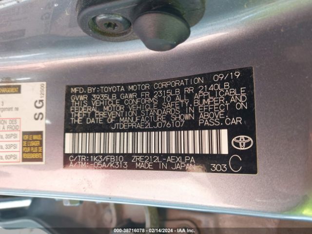 Photo 8 VIN: JTDEPRAE2LJ076107 - TOYOTA COROLLA 