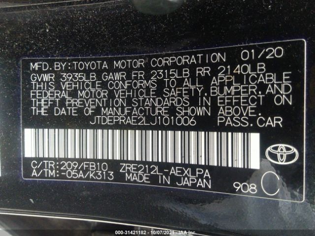 Photo 8 VIN: JTDEPRAE2LJ101006 - TOYOTA COROLLA 