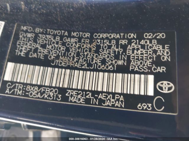 Photo 8 VIN: JTDEPRAE2LJ106061 - TOYOTA COROLLA 