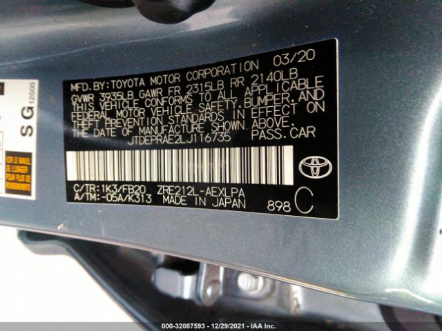 Photo 8 VIN: JTDEPRAE2LJ116735 - TOYOTA COROLLA 