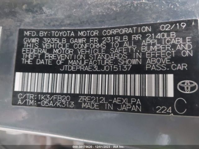 Photo 8 VIN: JTDEPRAE3LJ015137 - TOYOTA COROLLA 