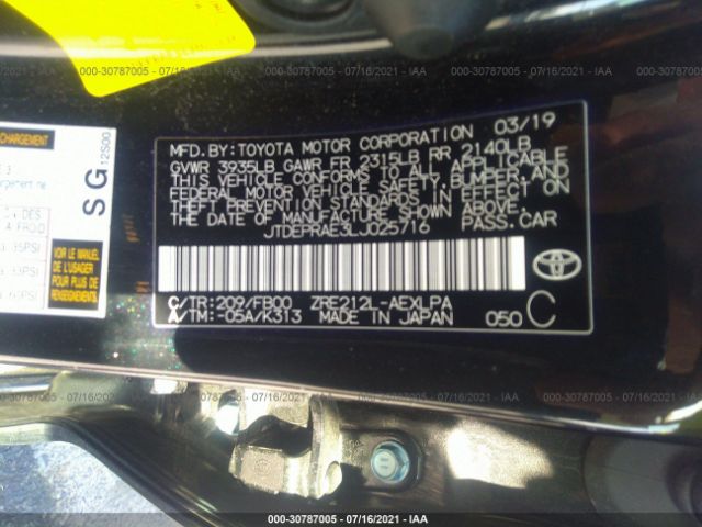 Photo 8 VIN: JTDEPRAE3LJ025716 - TOYOTA COROLLA 