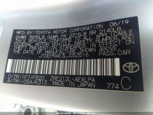 Photo 8 VIN: JTDEPRAE3LJ053516 - TOYOTA COROLLA 