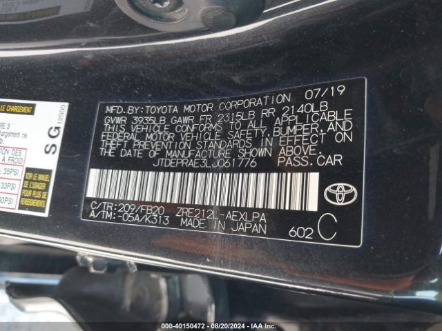 Photo 8 VIN: JTDEPRAE3LJ061776 - TOYOTA COROLLA 