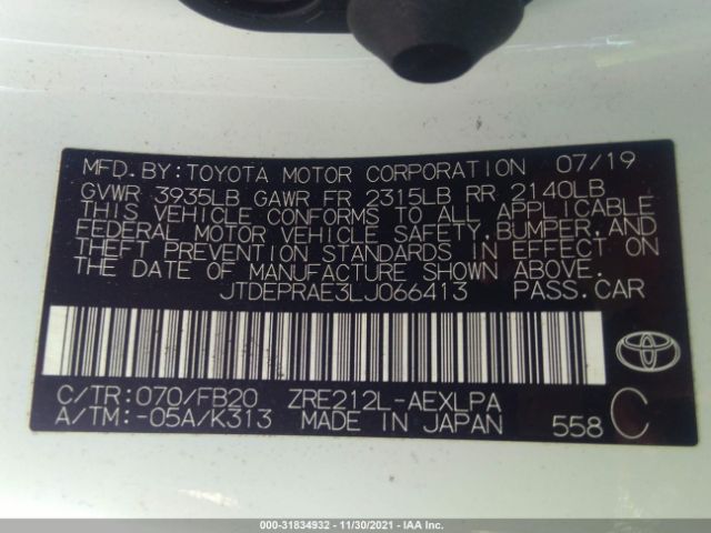 Photo 8 VIN: JTDEPRAE3LJ066413 - TOYOTA COROLLA 