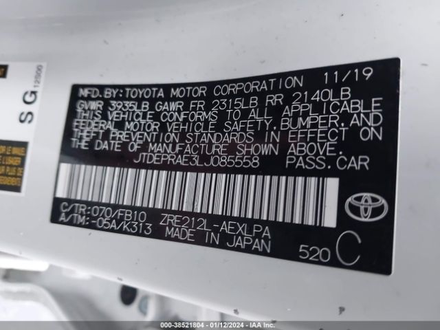 Photo 8 VIN: JTDEPRAE3LJ085558 - TOYOTA COROLLA 