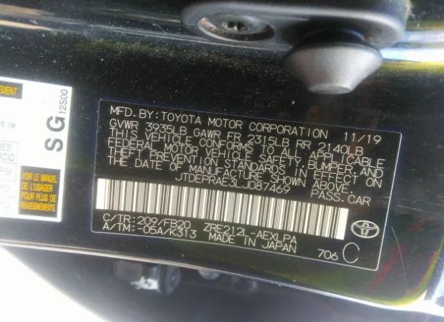 Photo 8 VIN: JTDEPRAE3LJ087469 - TOYOTA COROLLA 