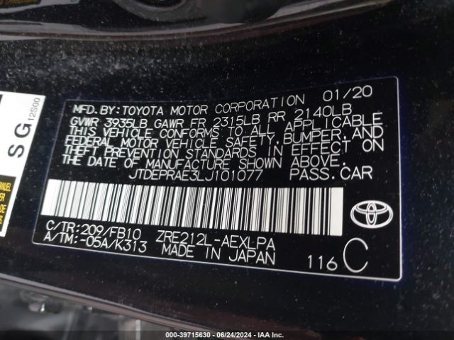 Photo 8 VIN: JTDEPRAE3LJ101077 - TOYOTA COROLLA 