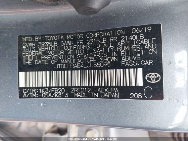 Photo 8 VIN: JTDEPRAE4LJ055095 - TOYOTA COROLLA 