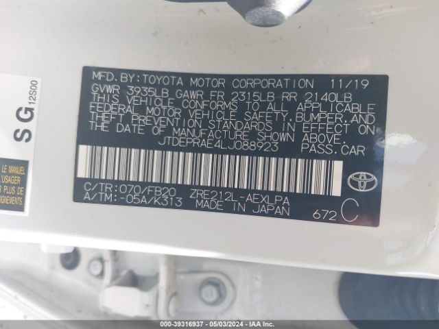 Photo 8 VIN: JTDEPRAE4LJ088923 - TOYOTA COROLLA 