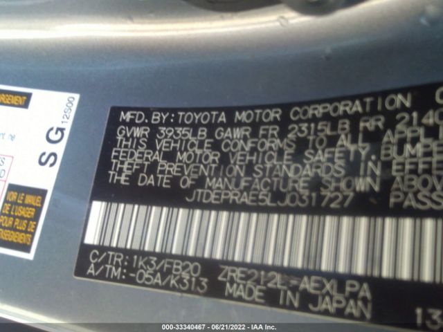 Photo 8 VIN: JTDEPRAE5LJ031727 - TOYOTA COROLLA 