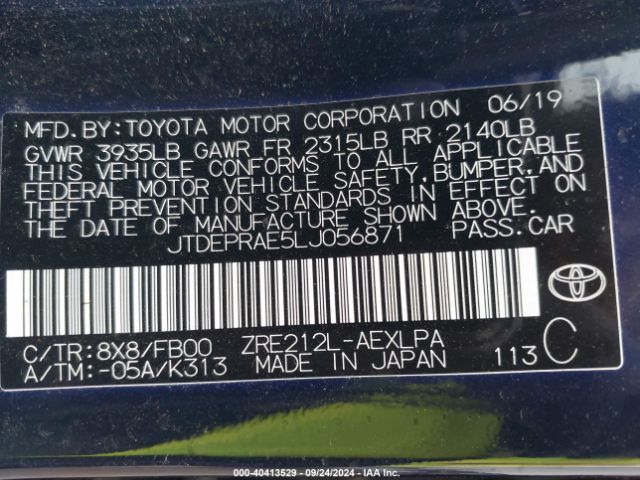 Photo 8 VIN: JTDEPRAE5LJ056871 - TOYOTA COROLLA 