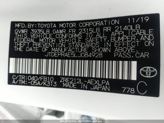 Photo 8 VIN: JTDEPRAE5LJ084928 - TOYOTA COROLLA 