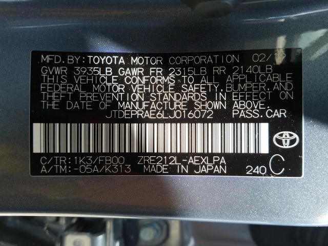 Photo 9 VIN: JTDEPRAE6LJ016072 - TOYOTA COROLLA LE 