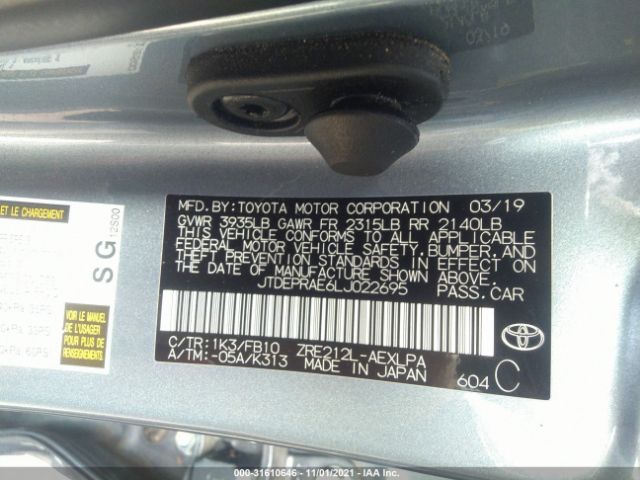 Photo 8 VIN: JTDEPRAE6LJ022695 - TOYOTA COROLLA 