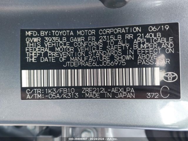 Photo 8 VIN: JTDEPRAE6LJ056975 - TOYOTA COROLLA 