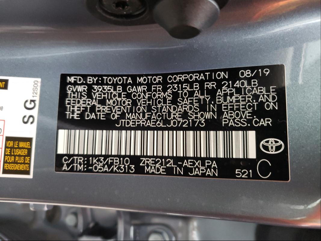 Photo 9 VIN: JTDEPRAE6LJ072173 - TOYOTA COROLLA LE 