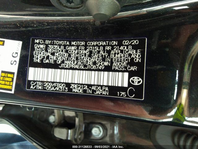 Photo 8 VIN: JTDEPRAE6LJ108749 - TOYOTA COROLLA 