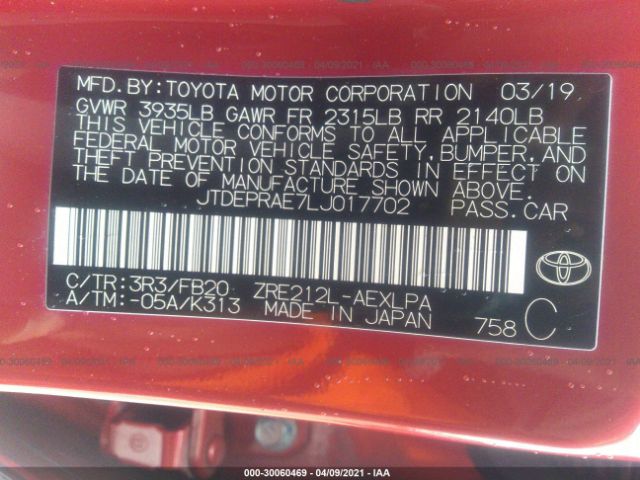 Photo 8 VIN: JTDEPRAE7LJ017702 - TOYOTA COROLLA 