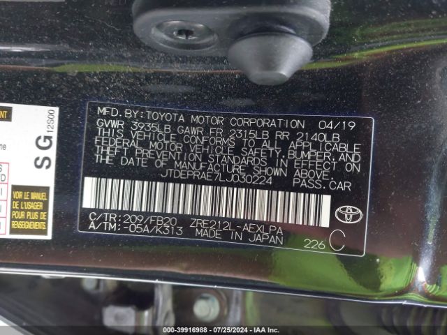 Photo 8 VIN: JTDEPRAE7LJ030224 - TOYOTA COROLLA 