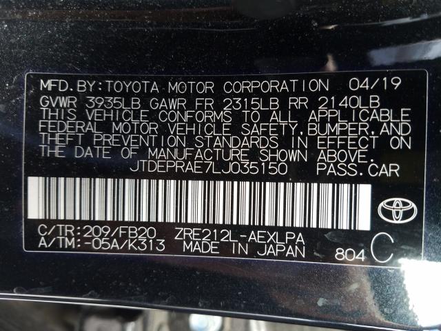 Photo 9 VIN: JTDEPRAE7LJ035150 - TOYOTA COROLLA LE 