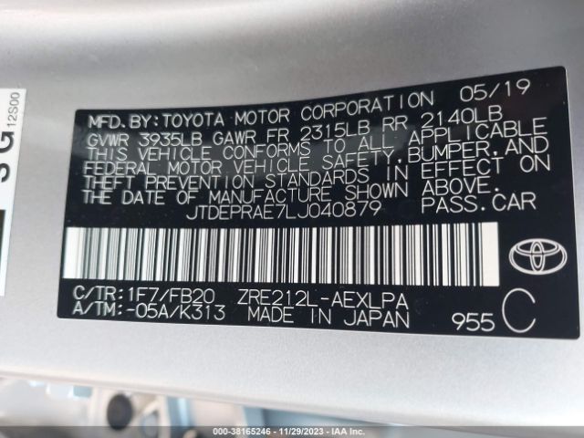 Photo 8 VIN: JTDEPRAE7LJ040879 - TOYOTA COROLLA 